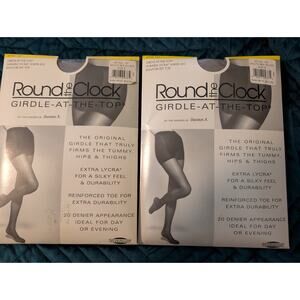 Round The Clock Vintage 1990s Lot 2 Beige Size A Pantyhose Stockings NOS